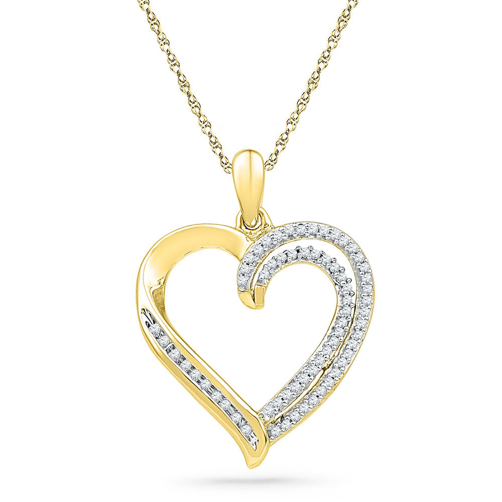 10kt Yellow Gold Women's Diamond Open-center Heart Pendant 1/4 ctw