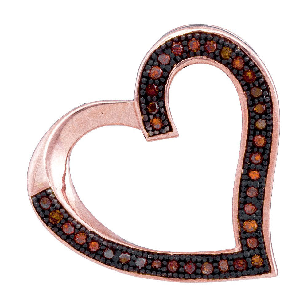 10kt Rose Gold Women's Red Color Enhanced Diamond Heart Pendant 1/10 ctw