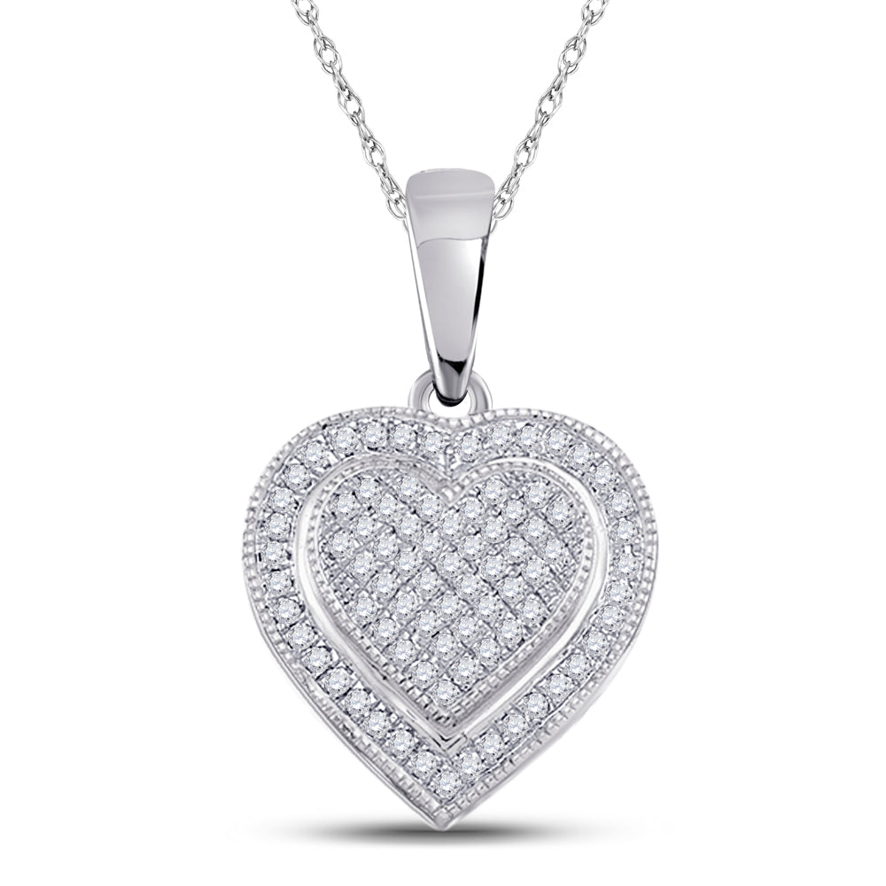 10kt White Gold Women's Diamond Layered Heart Cluster Pendant 1/6 ctw