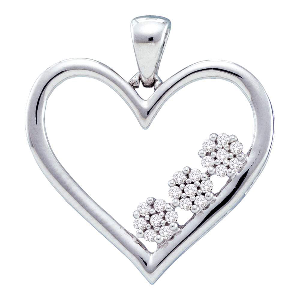 10kt White Gold Women's Round Diamond Heart Pendant 1/12 ctw
