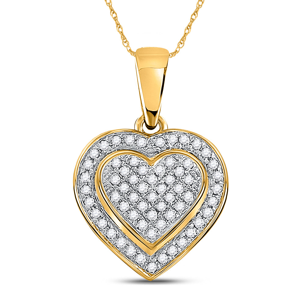 10kt Yellow Gold Women's Round Diamond Heart Pendant 1/4 ctw