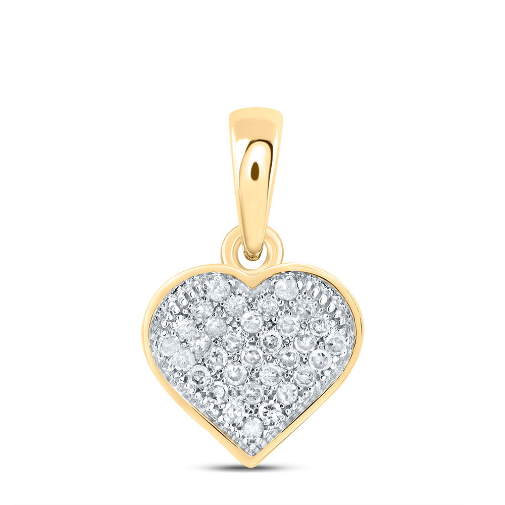 10kt Yellow Gold Women's Diamond Small Dainty Heart Pendant 1/10 ctw
