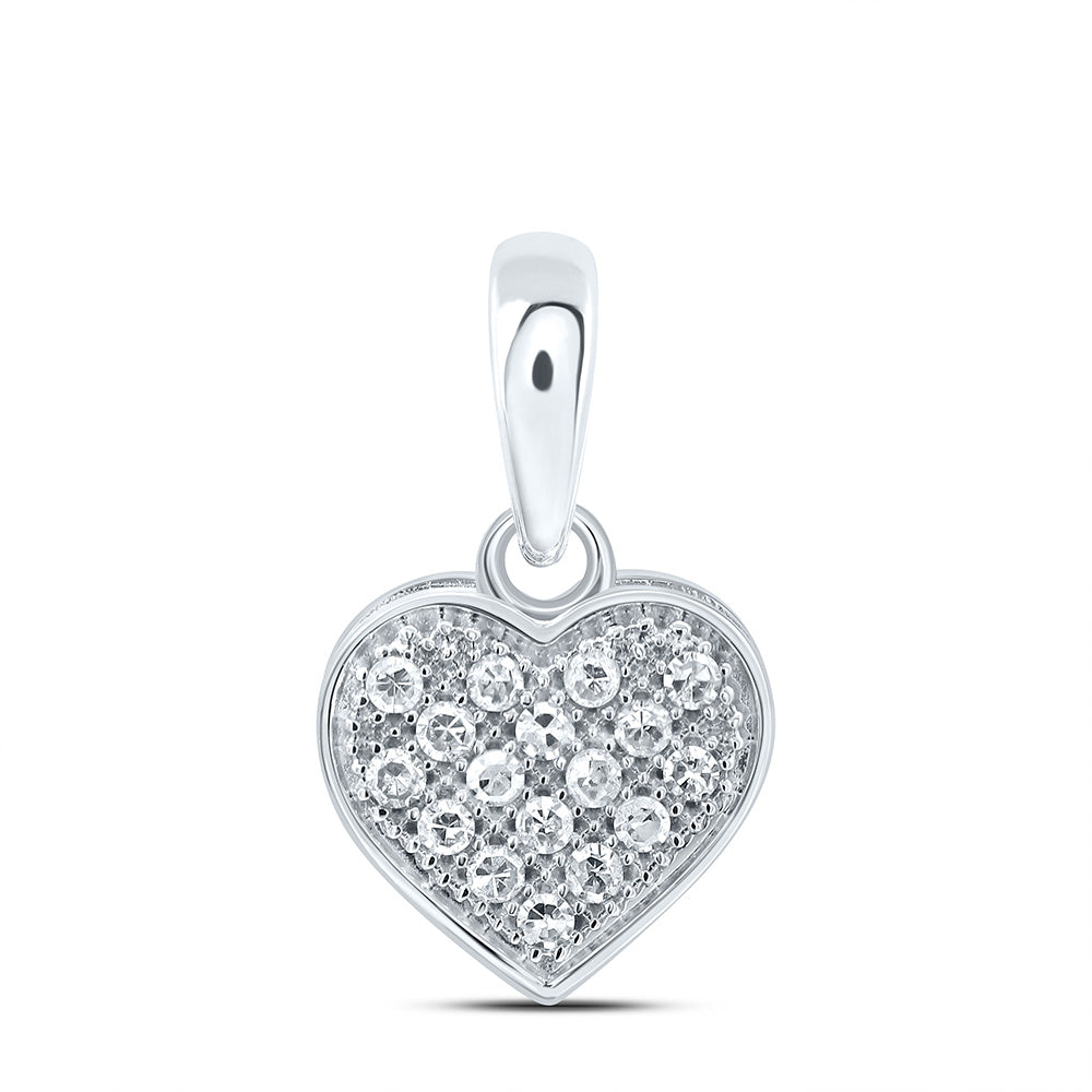 10kt White Gold Women's Diamond Simple Heart Cluster Pendant 1/20 ctw