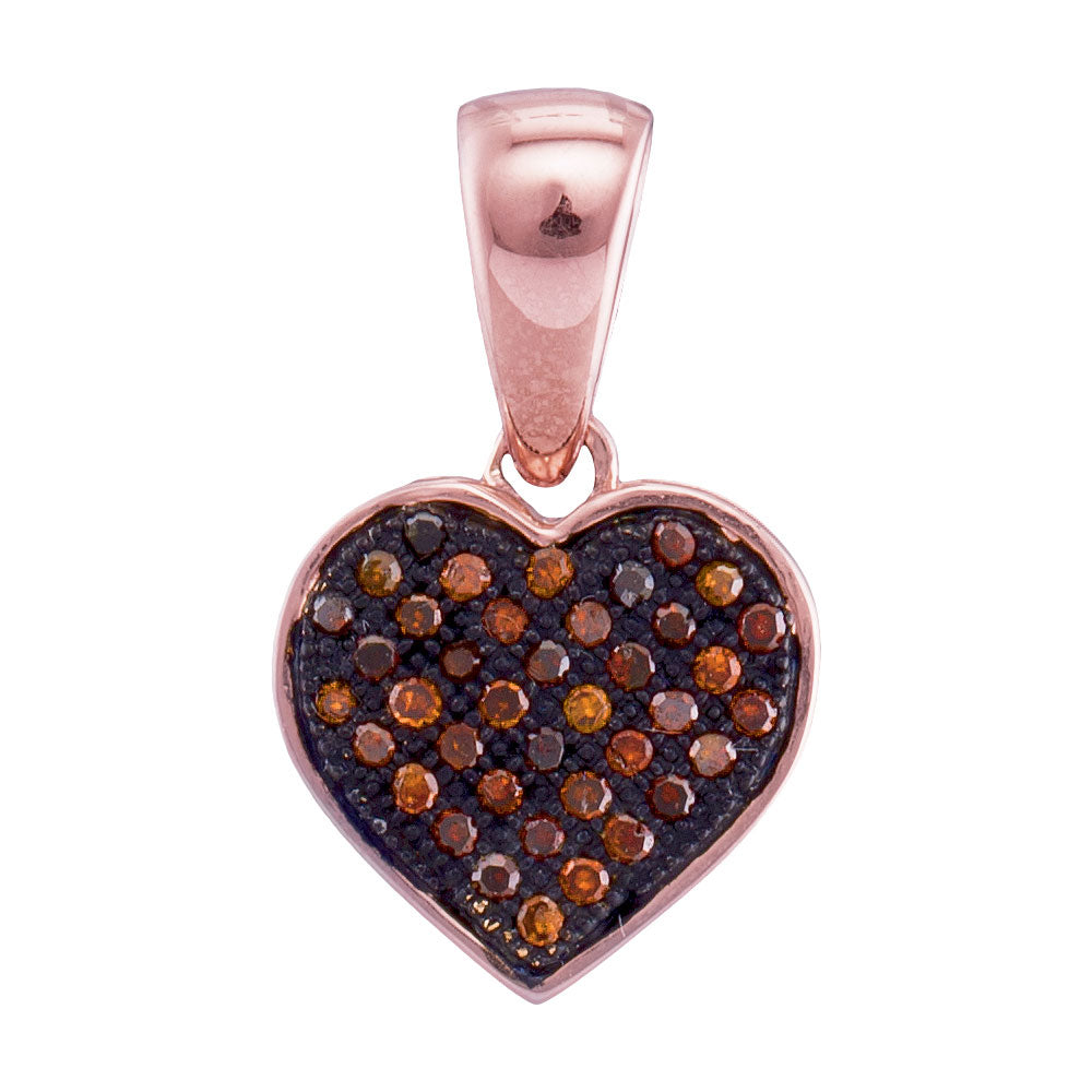 10kt Rose Gold Women's Red Color Enhanced Diamond Heart Pendant 1/10 ctw