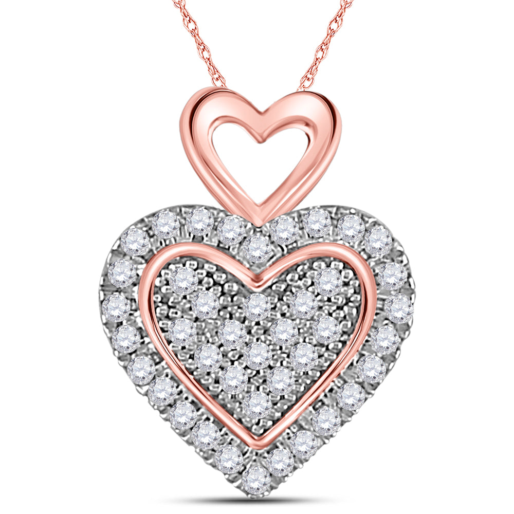 10kt Two-tone Gold Women's Round Diamond Heart Pendant 1/6 ctw