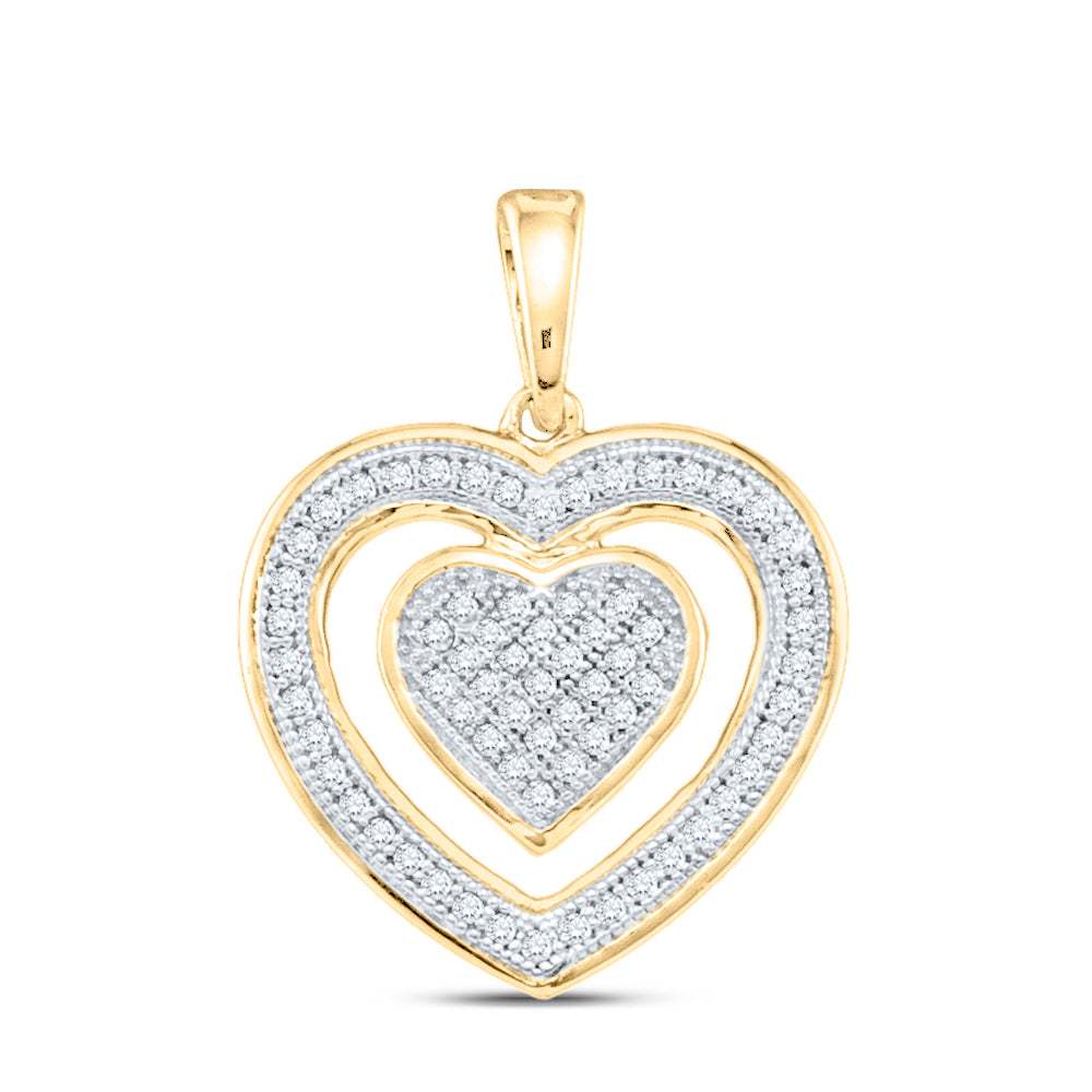 10kt Yellow Gold Women's Diamond Nested Heart Pendant 1/5 ctw