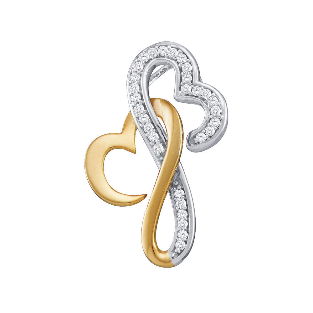 10kt Two-tone Gold Women's Diamond Double Locked Heart Pendant 1/10 ctw