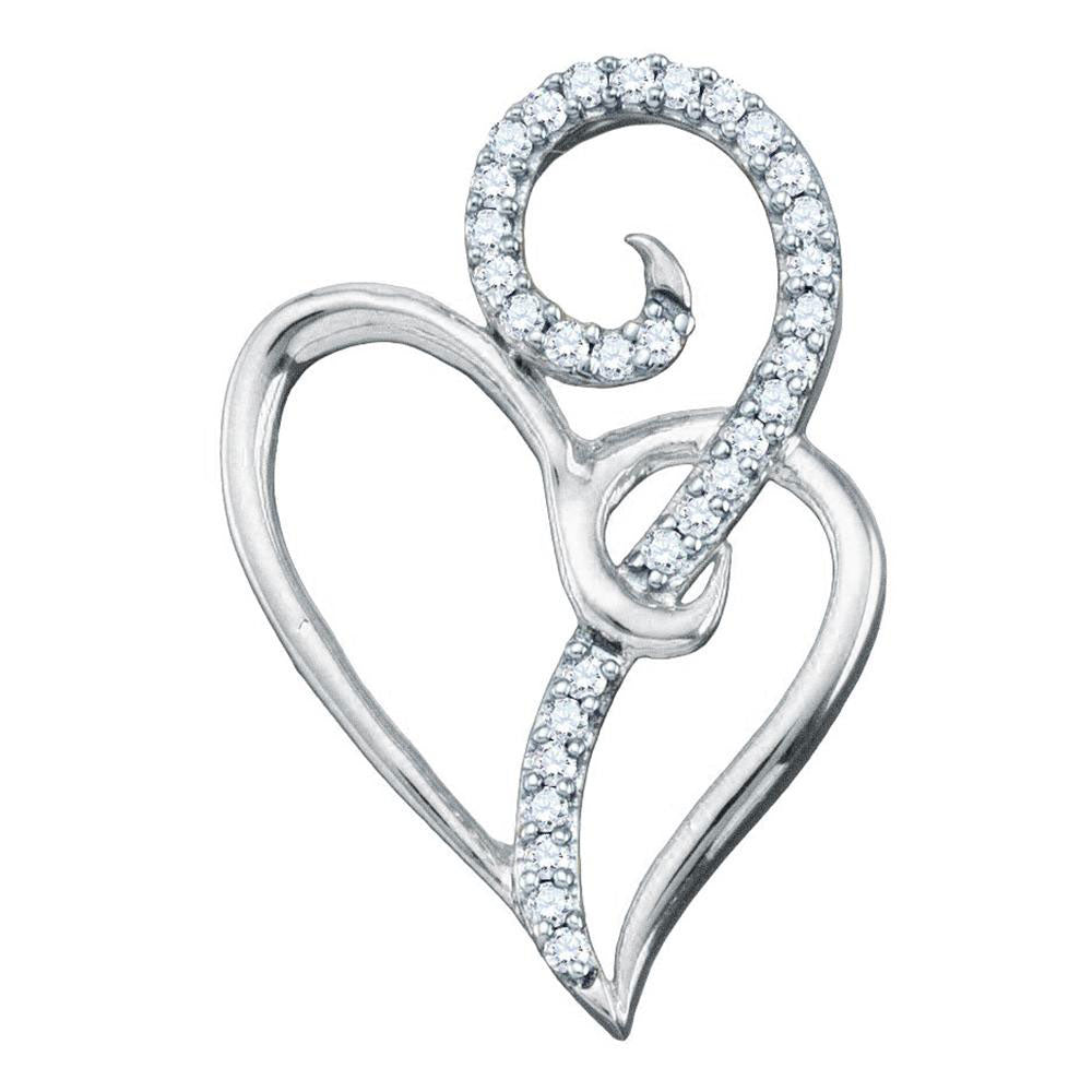 10kt White Gold Women's Round Diamond Heart Pendant 1/10 ctw