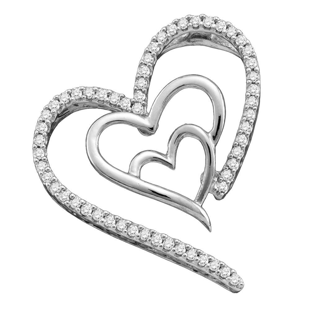 10kt Yellow Gold Women's Diamond Triple Nested Heart Pendant 1/6 ctw