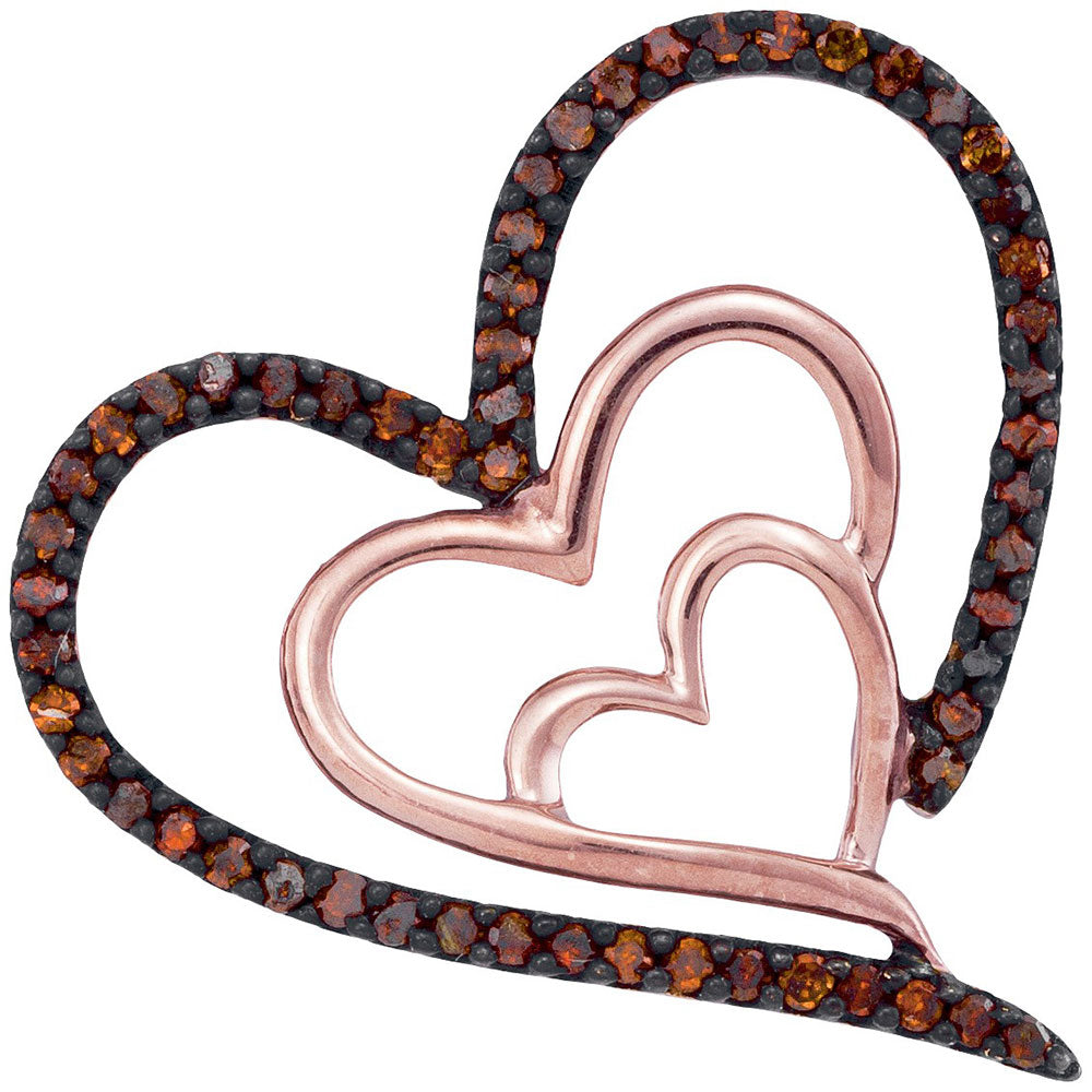 10kt Rose Gold Women's Red Color Enhanced Diamond Heart Pendant 1/6 ctw