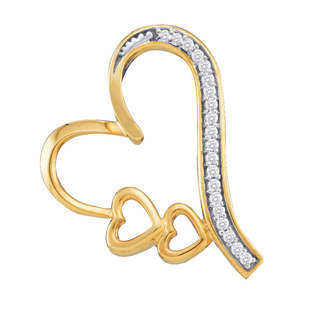 10kt Yellow Gold Women's Diamond Triple Trinity Heart Pendant 1/12 ctw