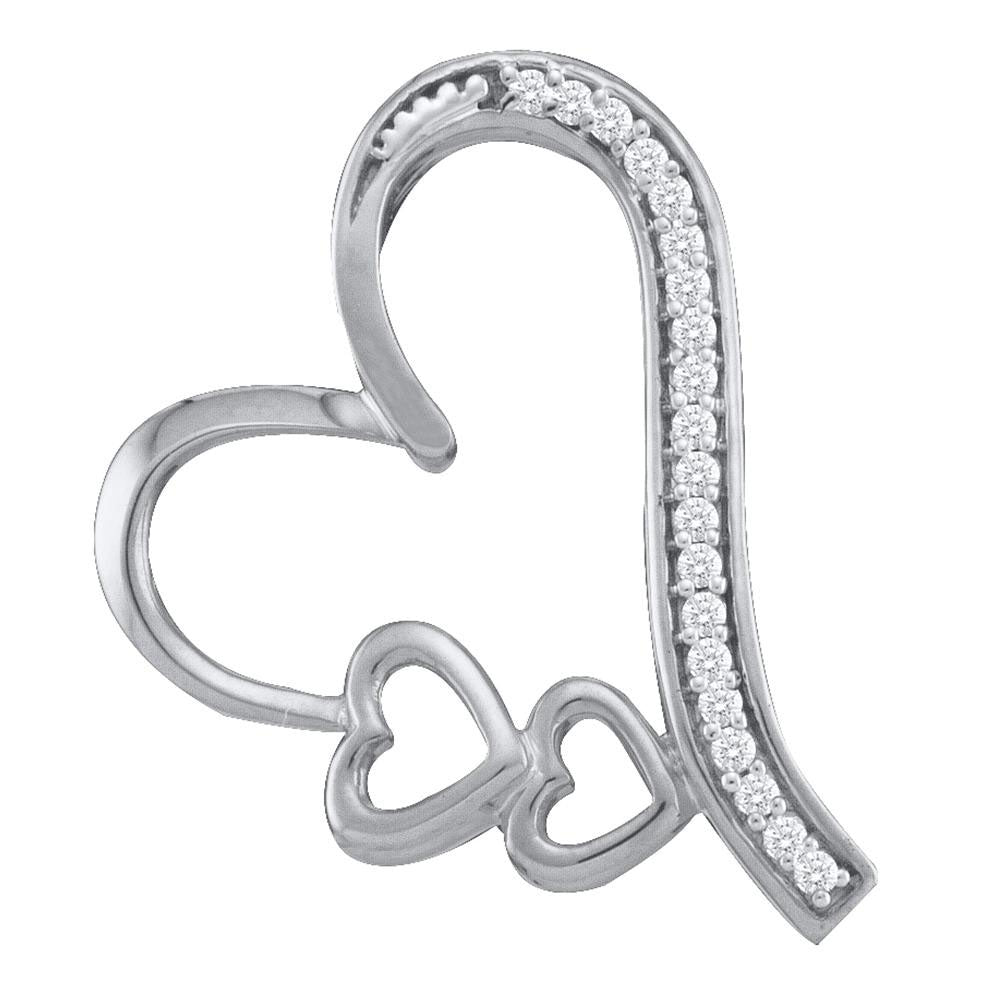 10kt White Gold Women's Diamond Triple Trinity Heart Pendant 1/12 ctw