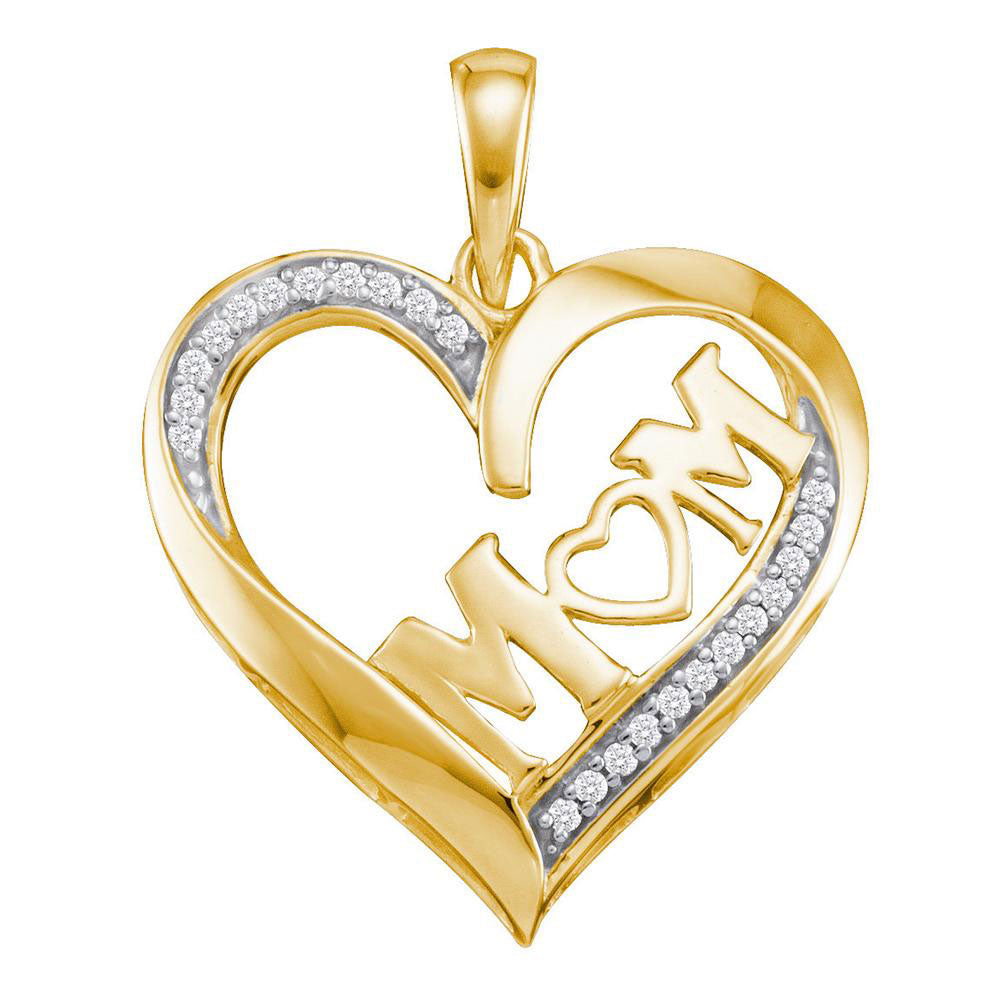 10kt Yellow Gold Women's Diamond Heart Mom Mother Pendant 1/12 ctw