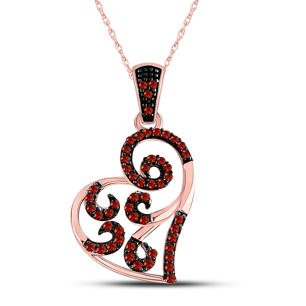 10kt Rose Gold Women's Red Color Enhanced Diamond Heart Pendant 1/6 ctw