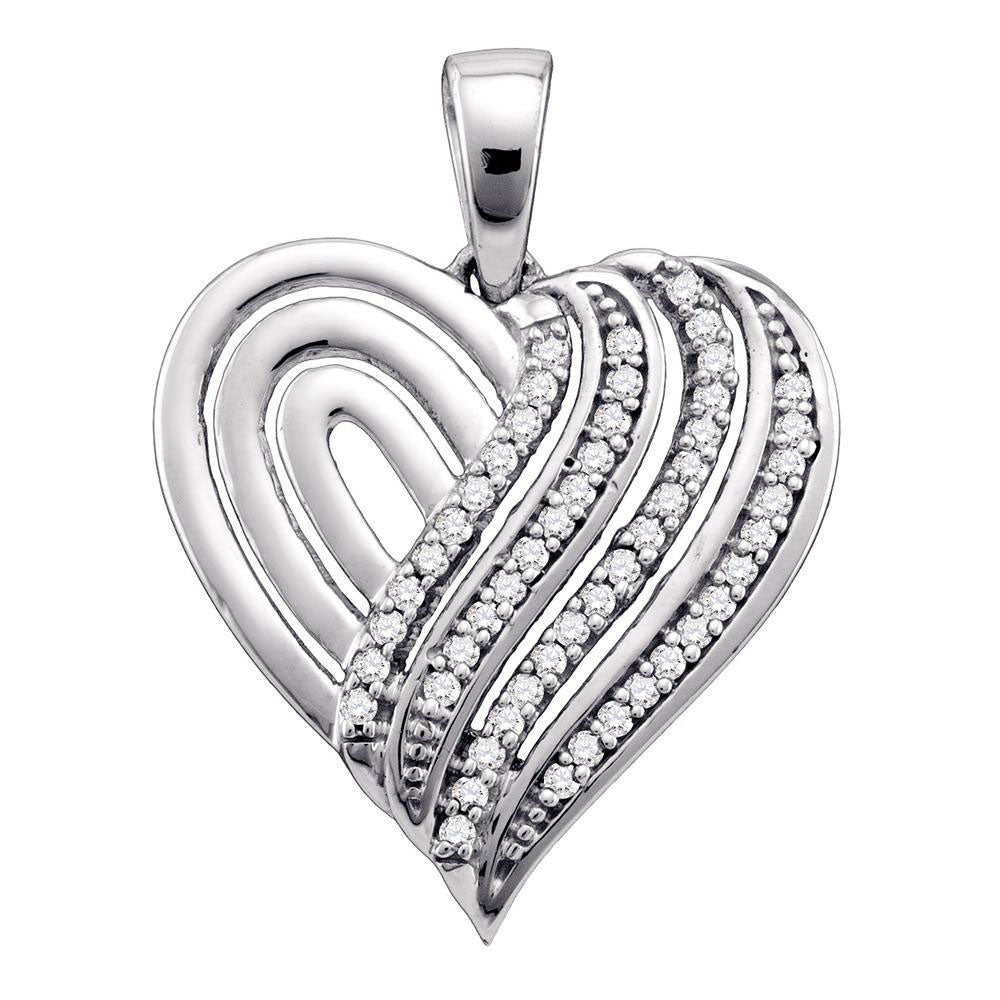 10kt White Gold Women's Diamond Striped Heart Pendant 1/6 ctw