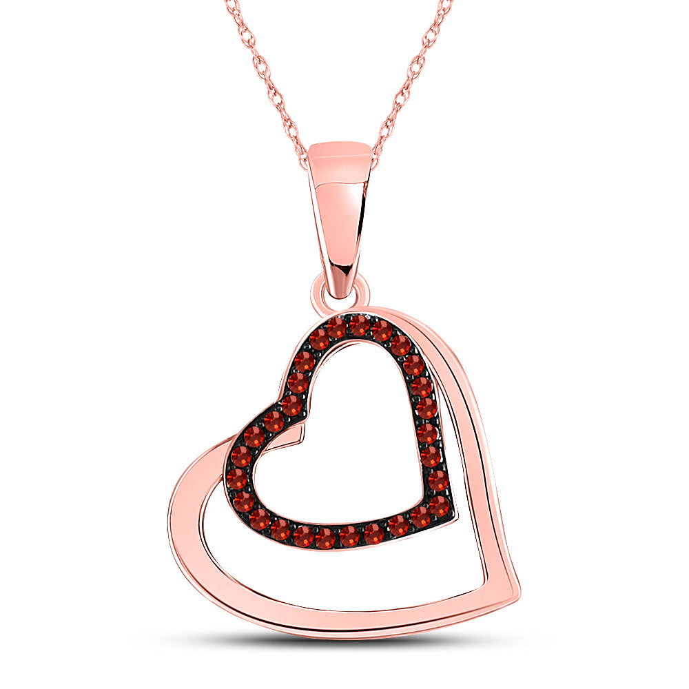 10kt Rose Gold Women's Red Color Enhanced Diamond Heart Pendant 1/10 ctw