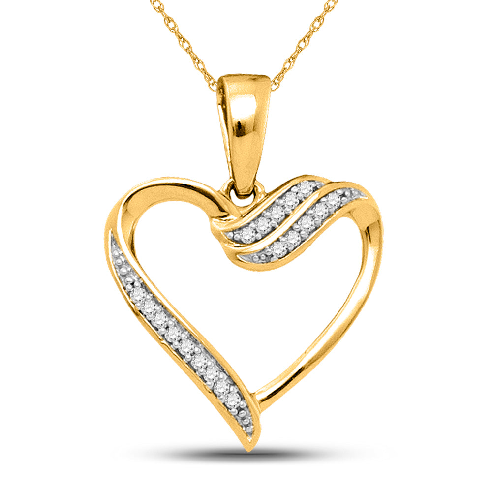 10kt Yellow Gold Women's Round Diamond Heart Pendant 1/20 ctw