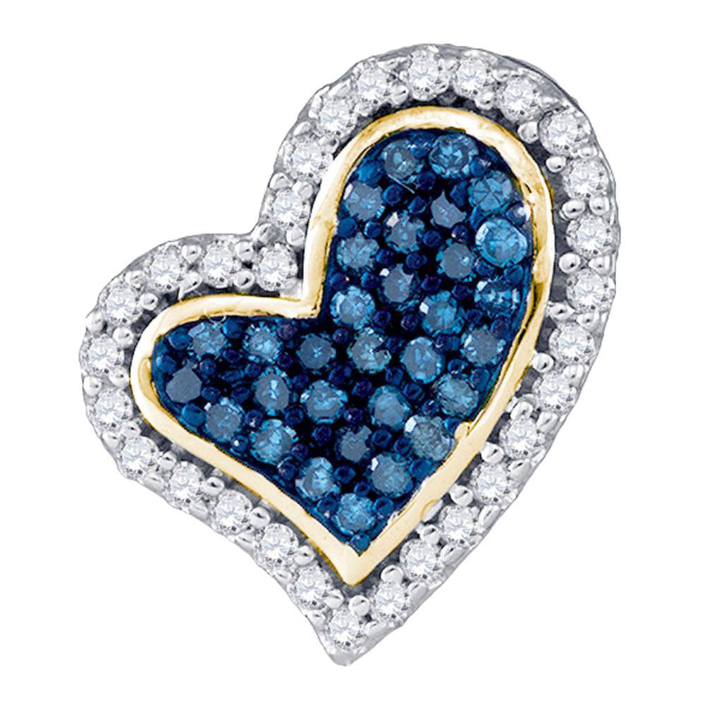 10kt Yellow Gold Women's Blue Color Enhanced Diamond Heart Pendant 1/8 ctw