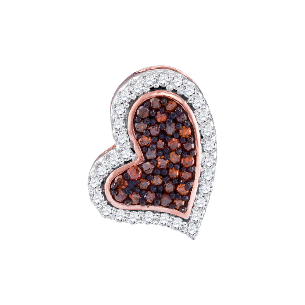 10kt Rose Gold Women's Red Color Enhanced Diamond Heart Pendant 1/8 ctw