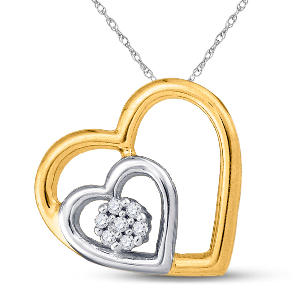 10kt Yellow Gold Women's Round Diamond Heart Pendant .03 ctw