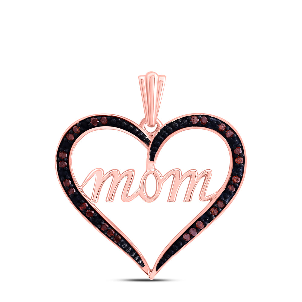 10k Rose Gold Women's Red Color Enhanced Diamond Mom Heart Mother's Day Pendant 1/12 ctw