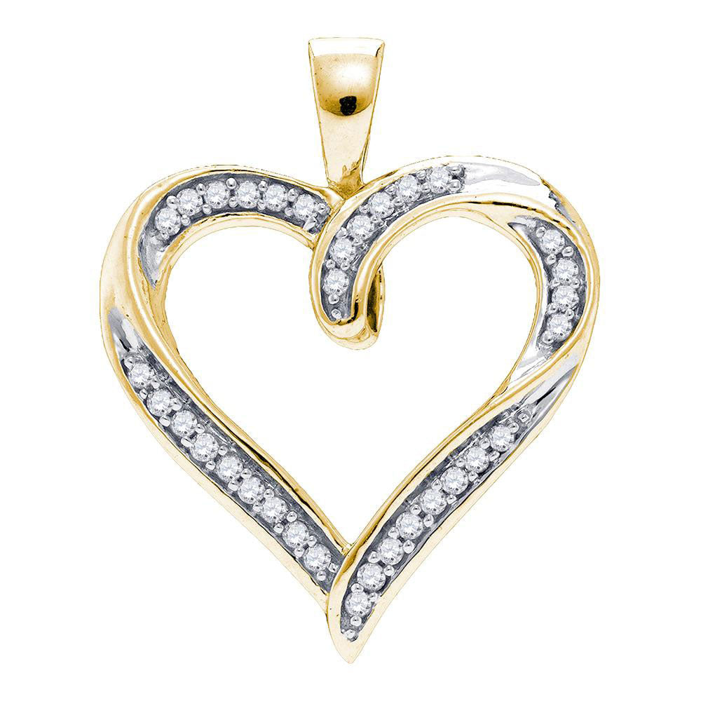 10kt Yellow Gold Women's Diamond Heart Outline Pendant 1/10 ctw