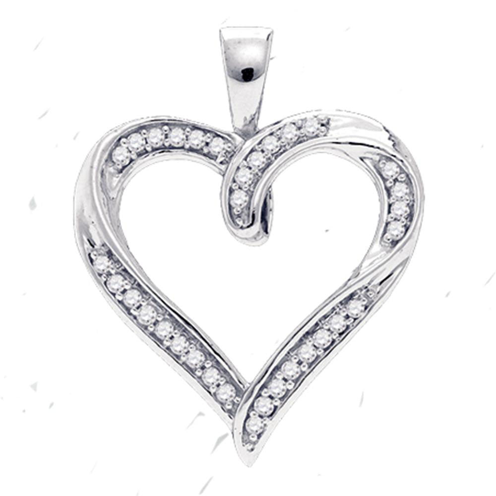 10kt White Gold Women's Round Diamond Heart Pendant 1/10 ctw