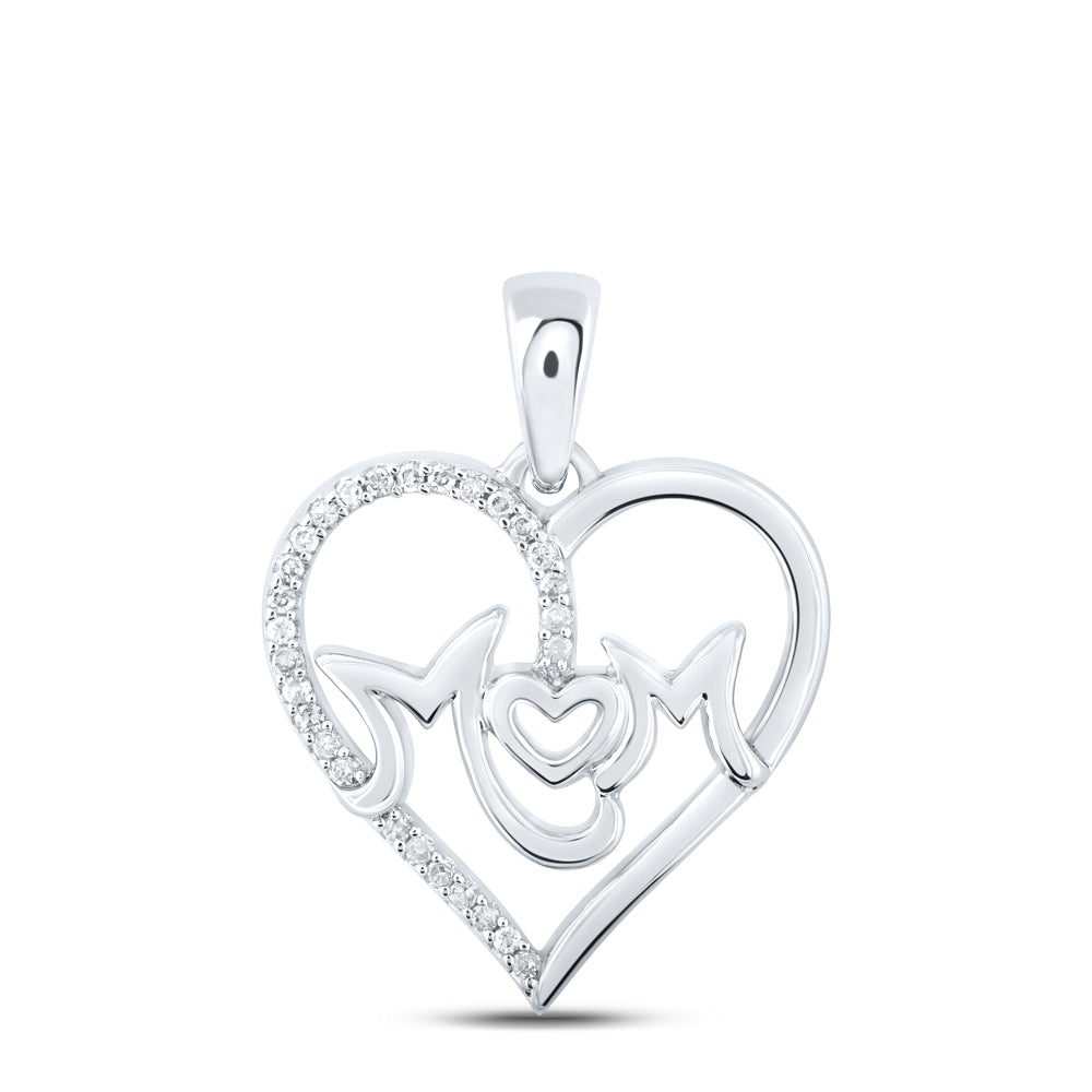 10kt White Gold Women's Diamond Mom Mother Heart Pendant 1/10 ctw