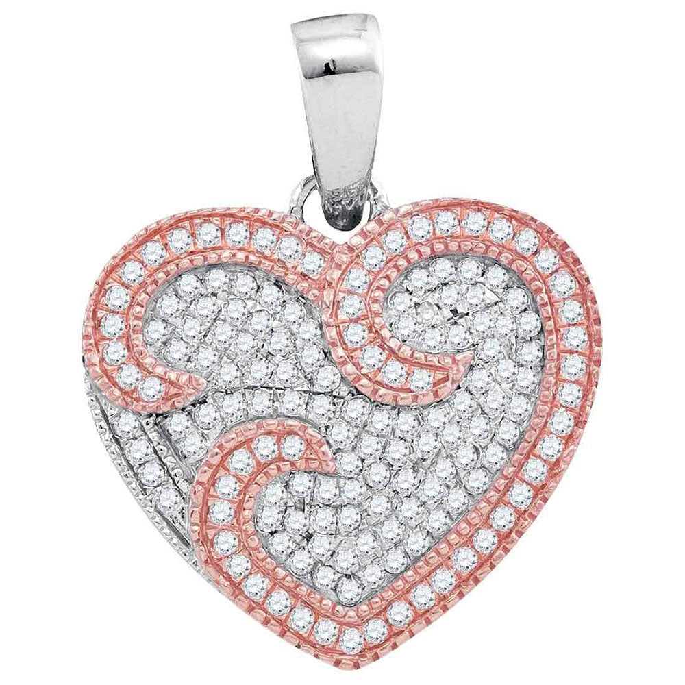 10kt Two-tone Rose Gold Women's Diamond Heart Pendant 1/3 ctw
