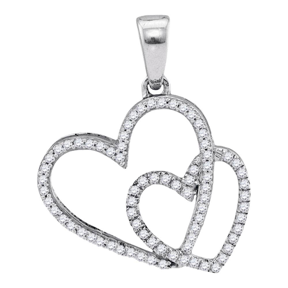 10kt White Gold Women's Diamond Double Heart Pendant 1/5 ctw
