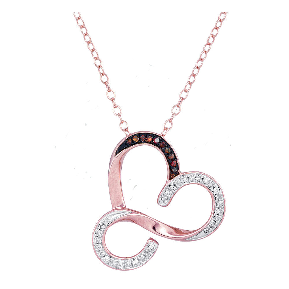 10kt Rose Gold Women's Red Color Enhanced Diamond Heart Pendant Necklace 1/8 ctw