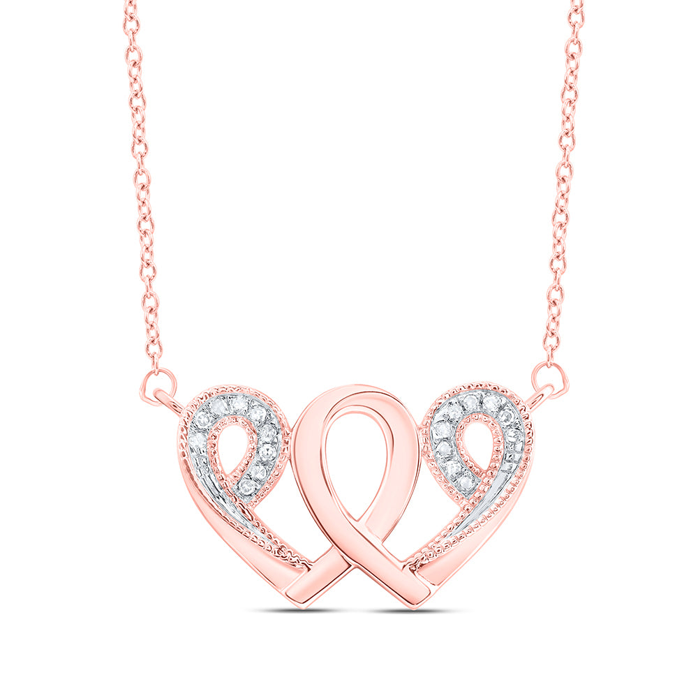 10k Rose Gold Women's Diamond Interwoven Heart Infinity Love Pendant Necklace 1/20 ctw
