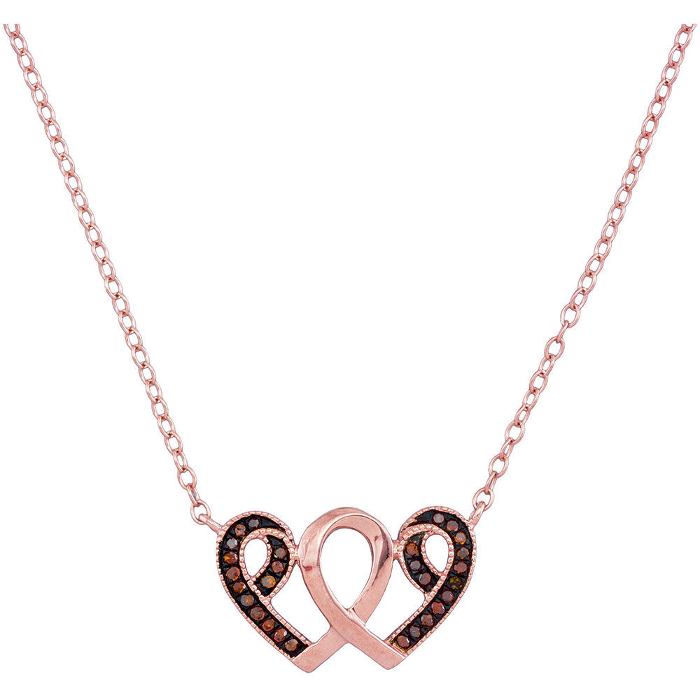10kt Rose Gold Women's Red Color Enhanced Diamond Heart Awareness Ribbon Pendant Necklace 1/10 ctw
