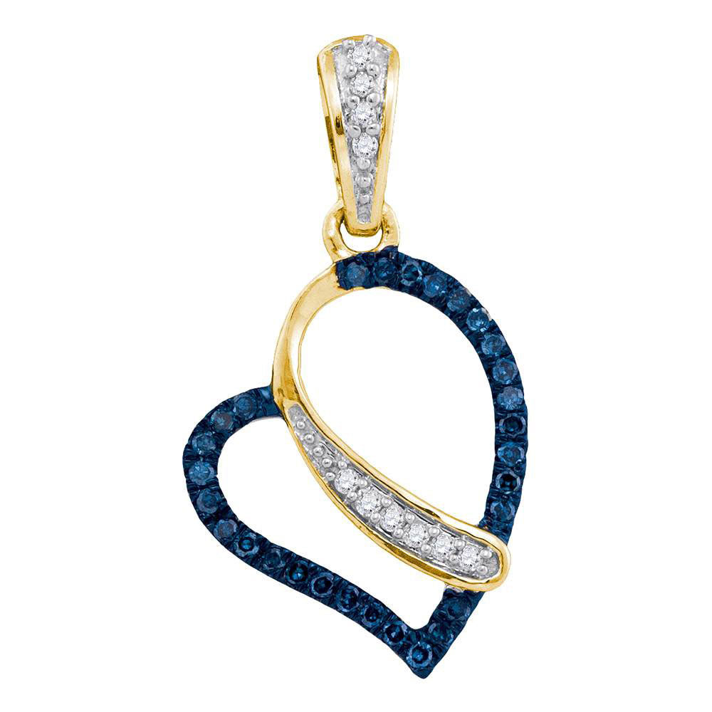 10kt Yellow Gold Women's Blue Color Enhanced Diamond Heart Pendant 1/8 ctw