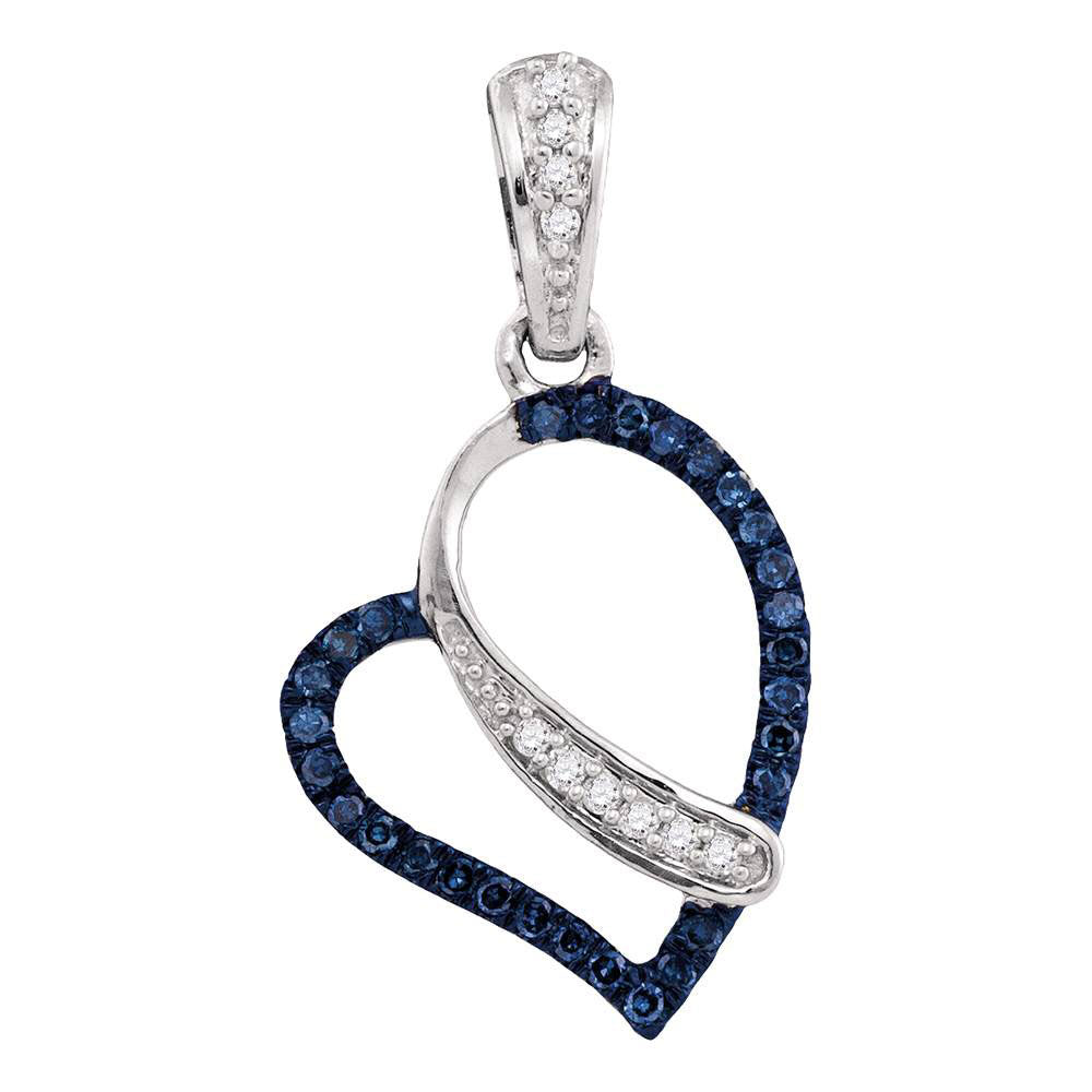 10kt White Gold Women's Blue Color Enhanced Diamond Heart Pendant 1/8 ctw