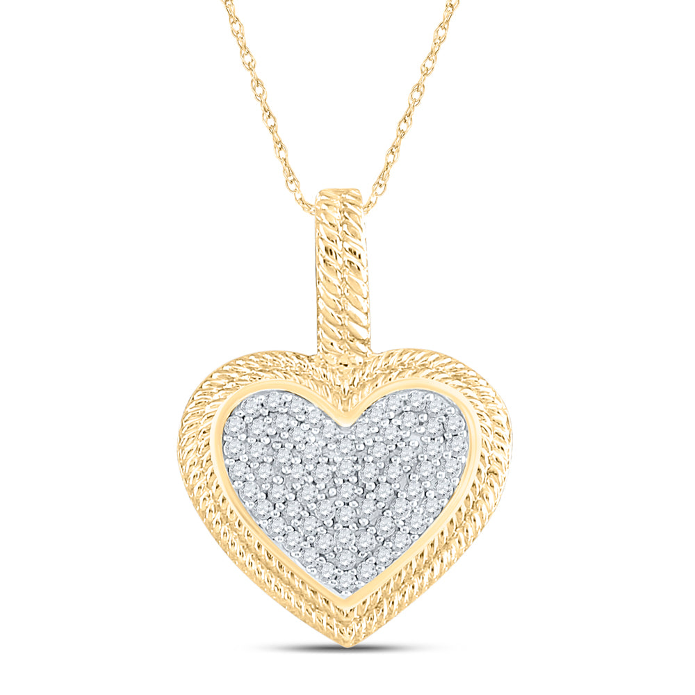 10kt Yellow Gold Women's Diamond Heart Milgrain Pendant 1/6 ctw