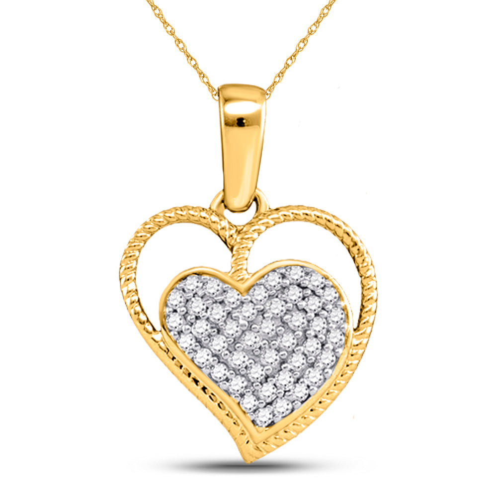 10kt Yellow Gold Women's Diamond Heart Milgrain Pendant 1/10 ctw