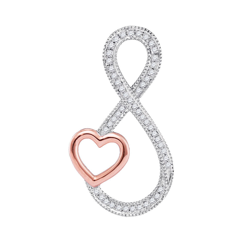 10kt White Gold Women's Diamond Infinity Rose-tone Heart Pendant 1/6 ctw