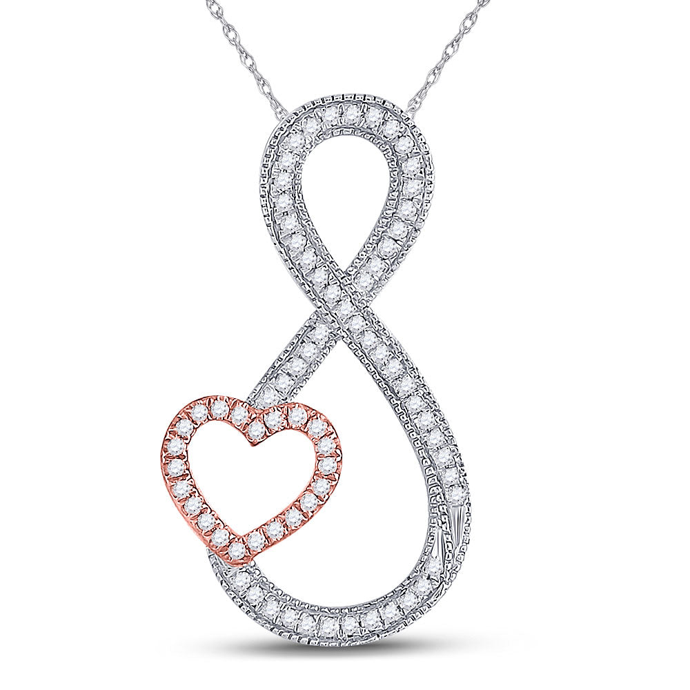 10kt Two-tone Gold Women's Diamond Heart Infinity Pendant 1/5 ctw