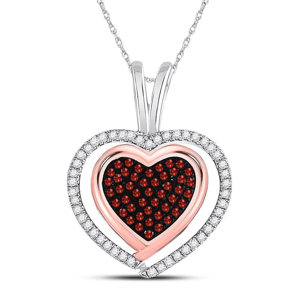 10kt White Rose Gold Women's Red Color Enhanced Diamond Heart Pendant 1/4 ctw
