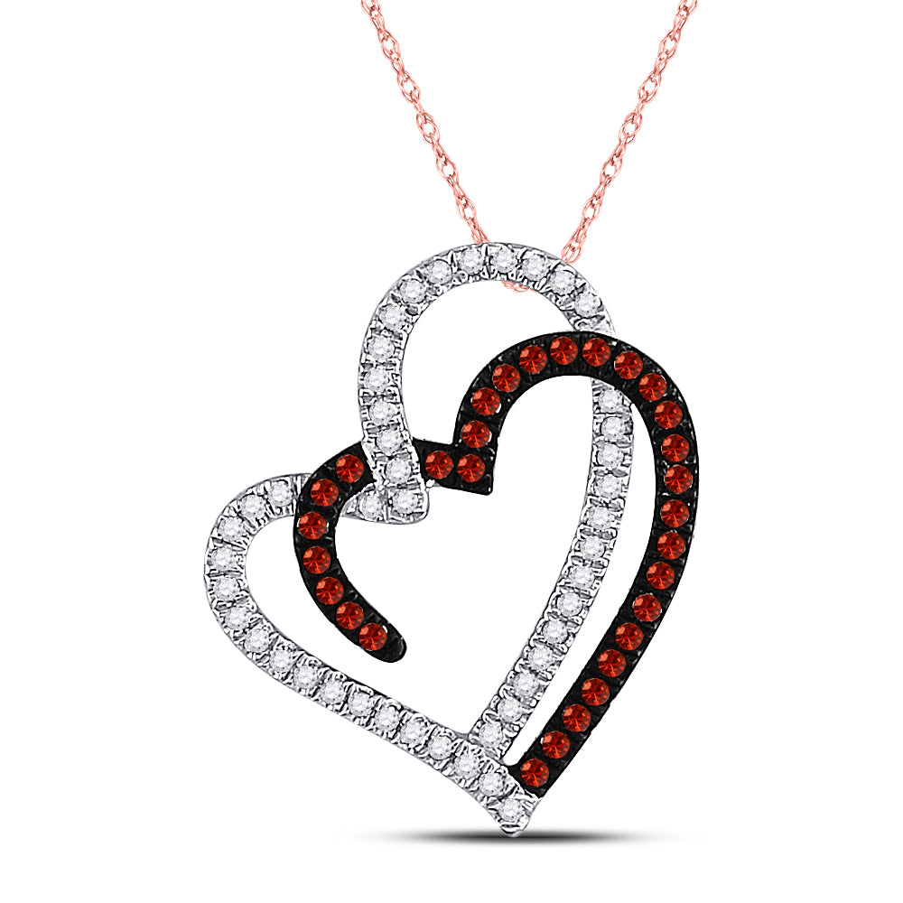 10kt Rose Gold Women's Colored Red Diamond Heart Pendant 1/5 ctw