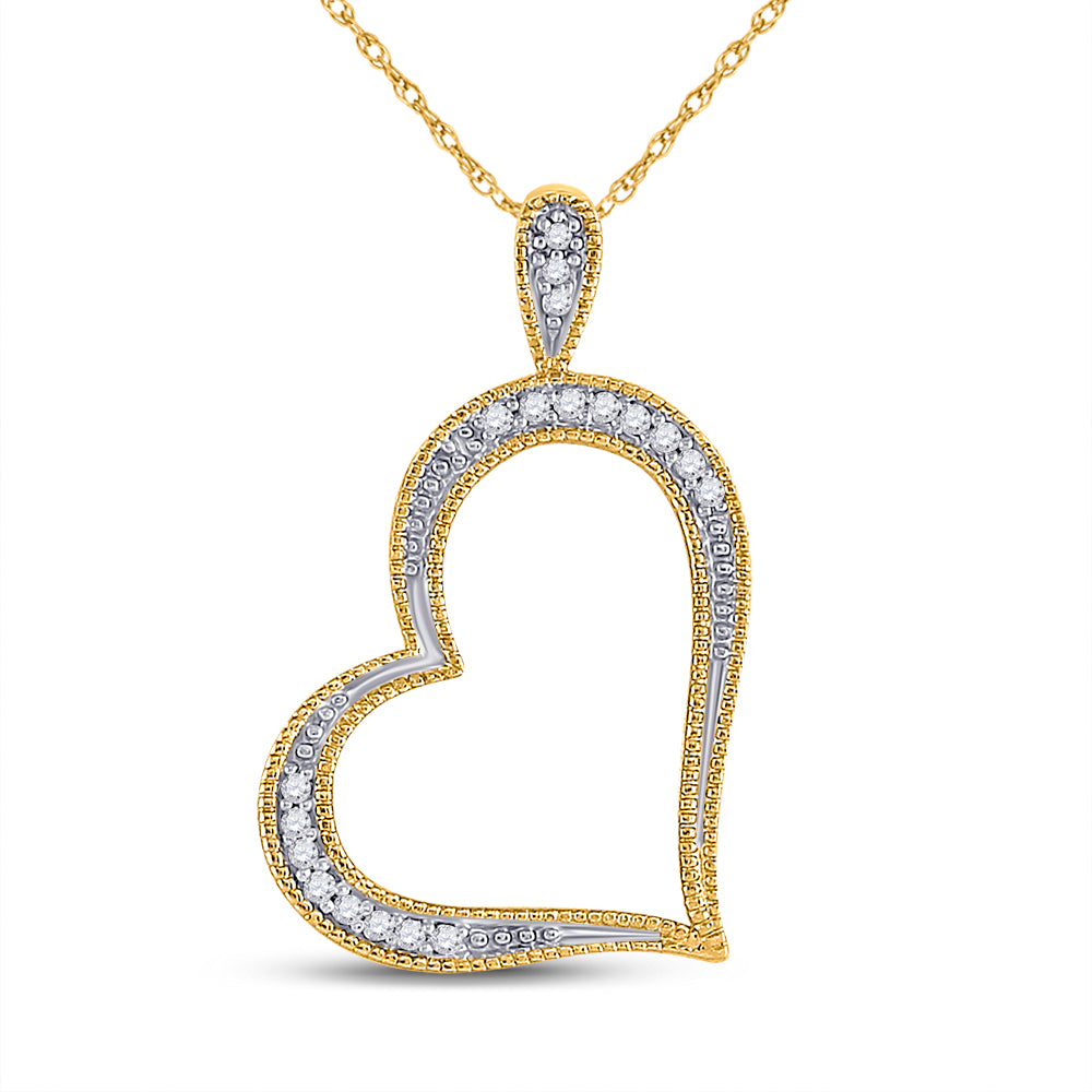 10kt Yellow Gold Women's Diamond Milgrain Open-center Heart Pendant 1/20 ctw