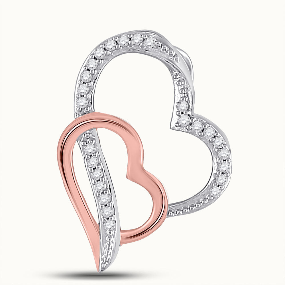 10kt Two-tone Gold Women's Diamond Double Heart Pendant 1/12 ctw