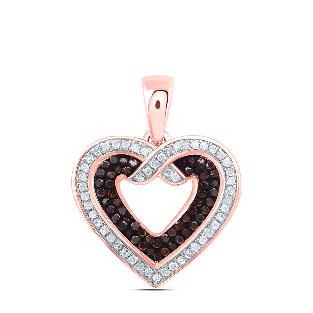 10kt Rose Gold Women's Red Color Enhanced Diamond Heart Pendant 1/4 ctw