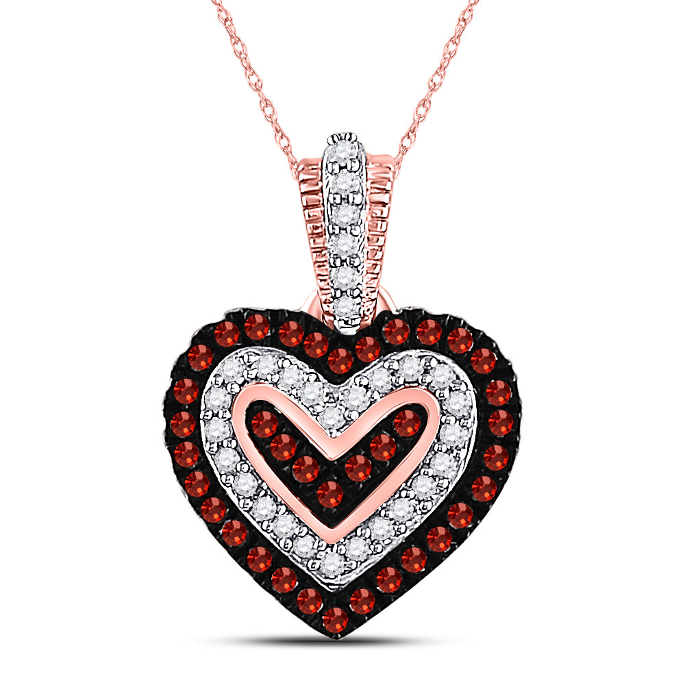 10kt Rose Gold Women's Red Color Enhanced Diamond Small Heart Pendant 1/5 ctw