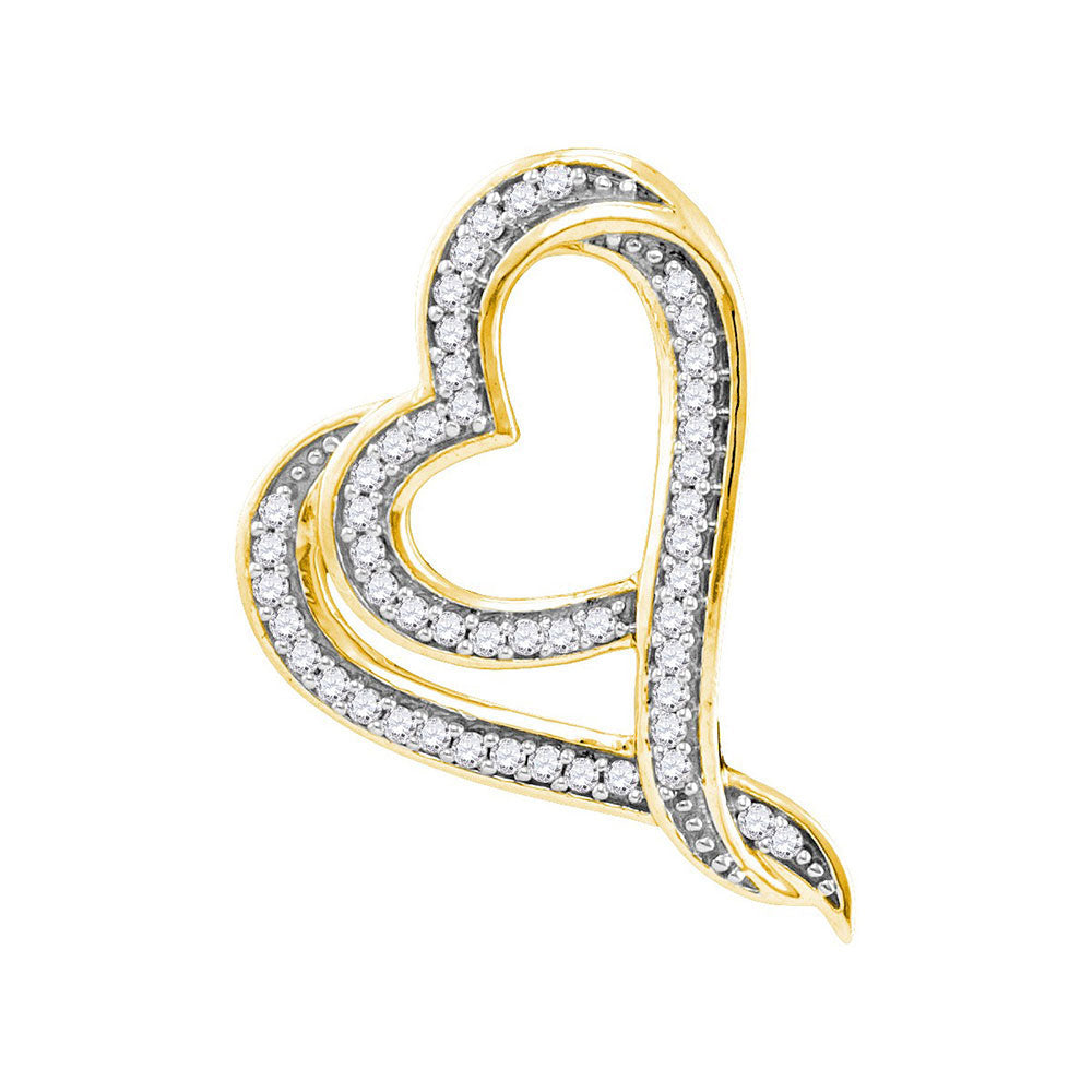 10kt Yellow Gold Women's Round Diamond Heart Pendant 1/8 ctw