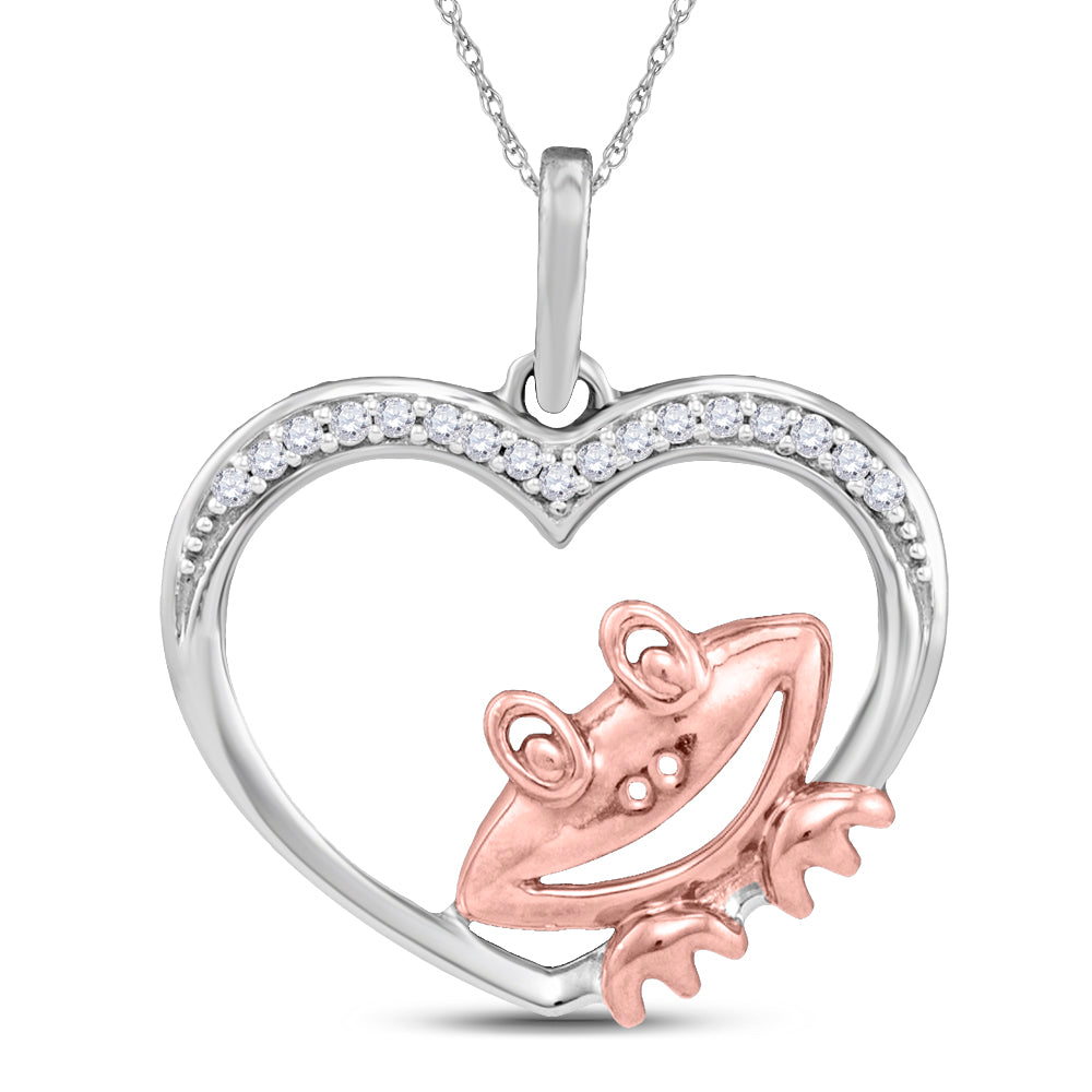 10kt White Gold Women's Diamond Rose-tone Frog Heart Pendant 1/20 ctw