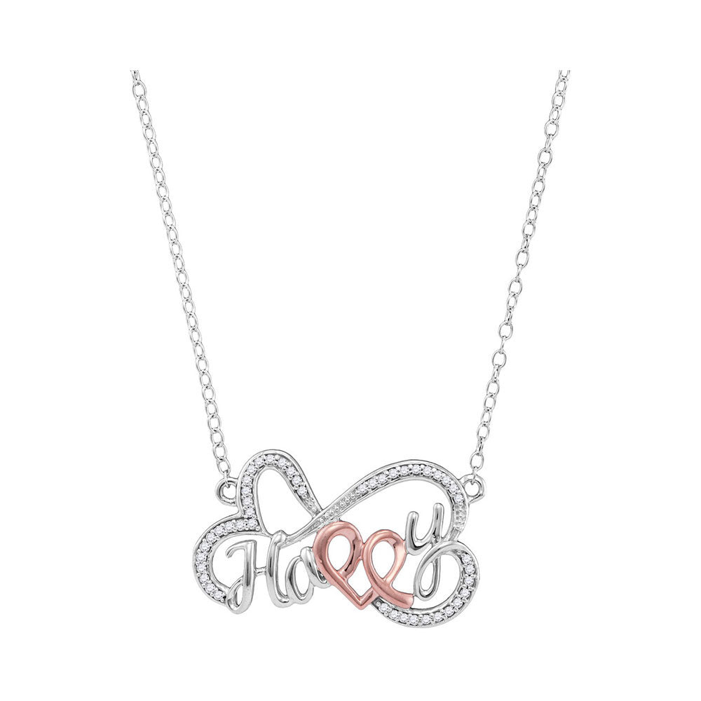 10kt White Gold Women's Diamond Heart Happy Pendant Necklace 1/8 ctw