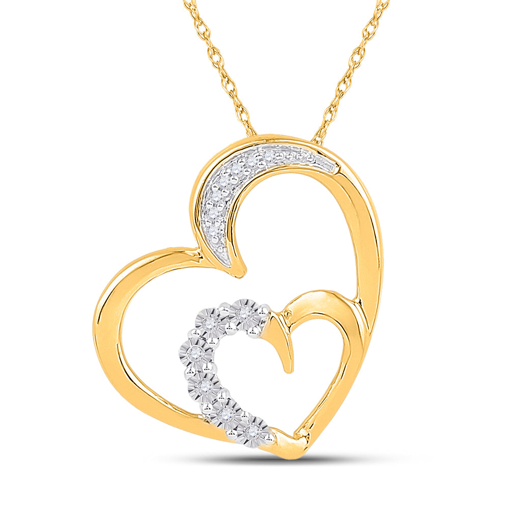 10kt Yellow Gold Women's Round Diamond Heart Pendant 1/20 ctw