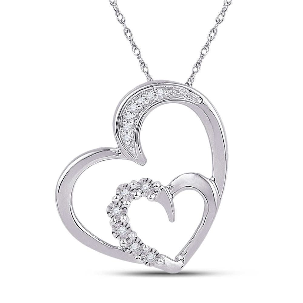 10kt White Gold Women's Round Diamond Heart Pendant 1/20 ctw